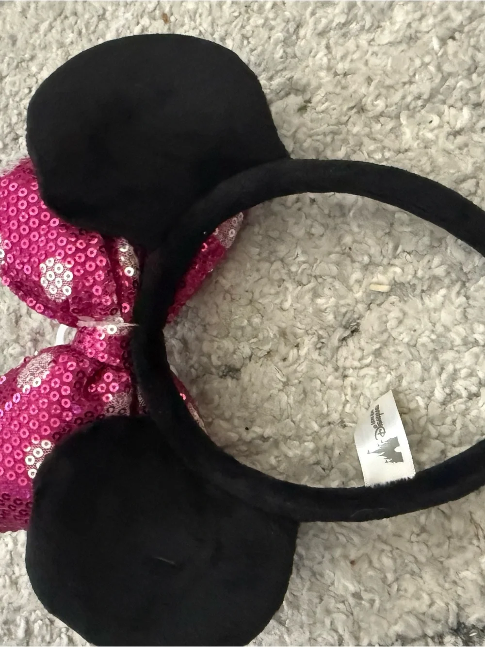 Hong Kong Disney Pink Sequin Polka Dot Bow Minnie Ear Headband - Black